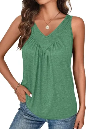 Bliwov Womens Summer Tops V Neck Ruched Cute Tank Tops Loose Fit Casual Sleeveless Beach Vacation Clothes for Woman Trendy