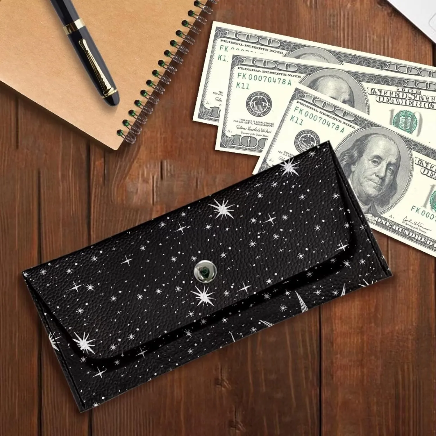 Blue Butterfly Graphic Wallet for Women Portable Travel Work Leather Clutch Bags Lightweight Ladies Slim Card Holder Cash Purses with Button for Everyday Outdoor Use