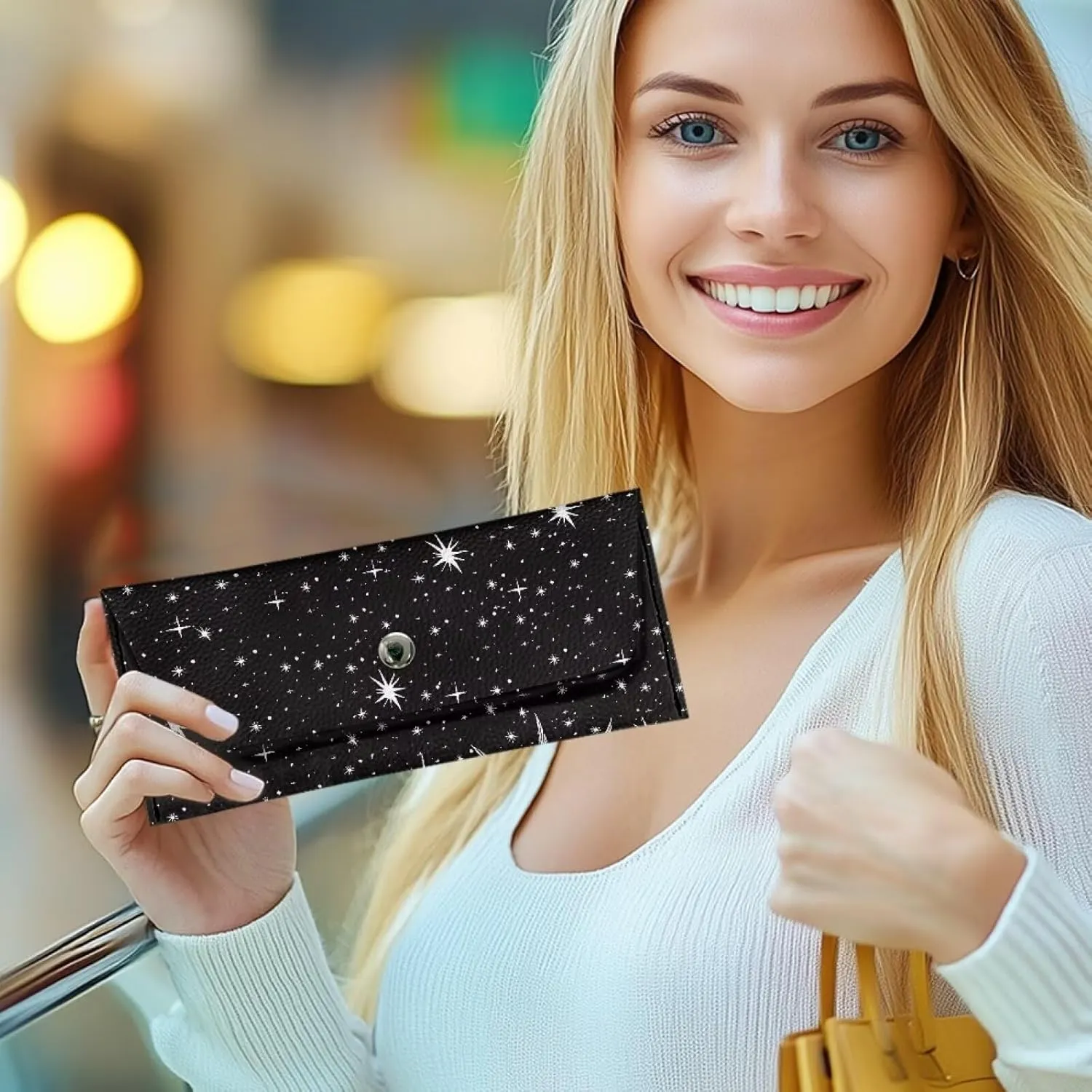 Blue Butterfly Graphic Wallet for Women Portable Travel Work Leather Clutch Bags Lightweight Ladies Slim Card Holder Cash Purses with Button for Everyday Outdoor Use