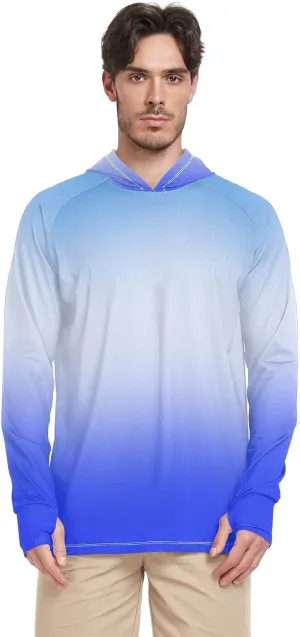 Blue Calm Gradient Mens Sun Protection Hoodie Long Sleeve Fishing Shirt UPF 50  Quick-Dry Rashguard For Men Swim Shirt camisetas para el sol de hombre