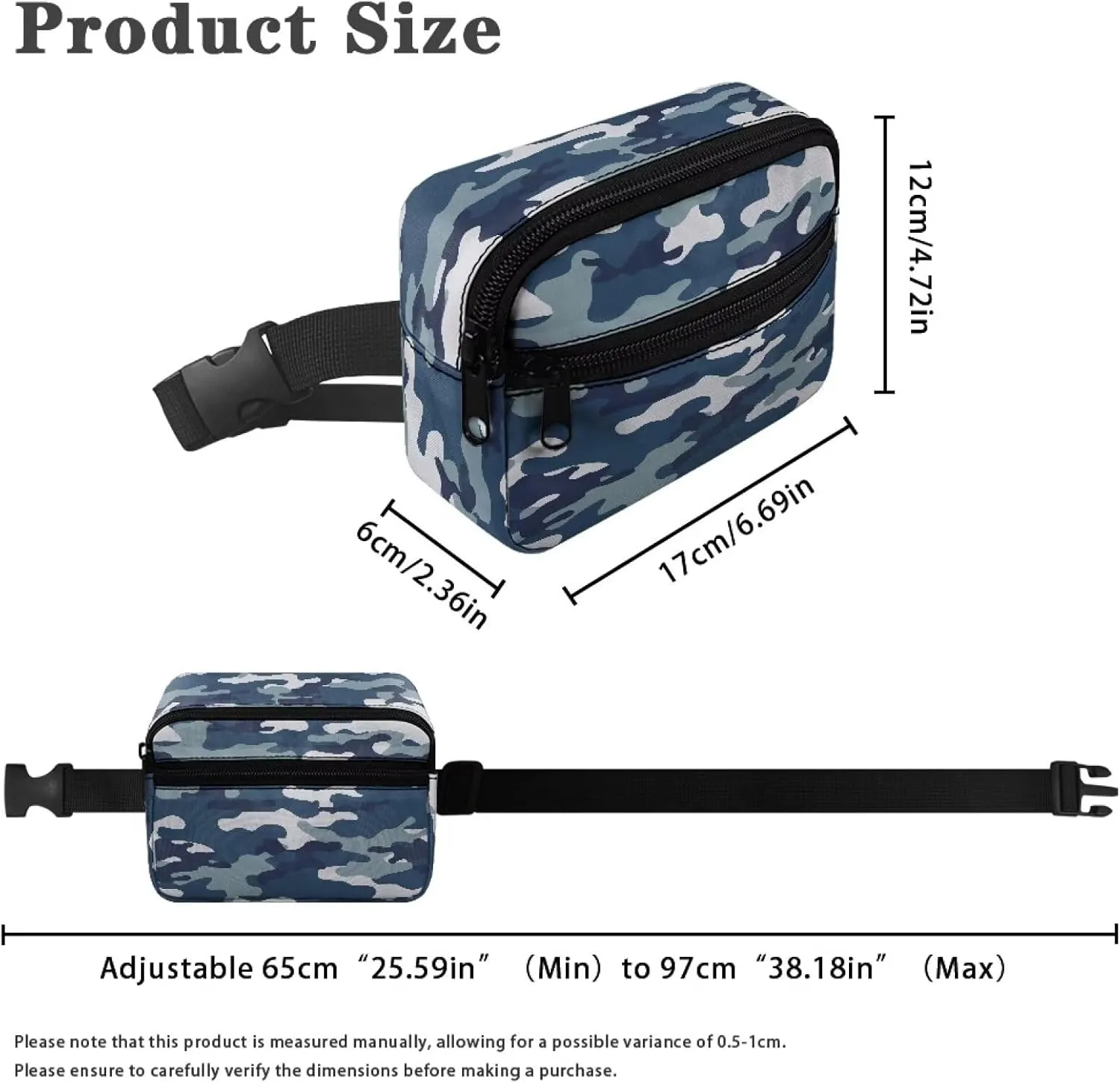 Blue Camo Graphic Fanny Pack Waist Packs for Boys Lightweight Waterproof Polyester Waist Bag Hip Pack with Adjustment Length and Large Capacity for Travel Hiking Running Outdoor Use