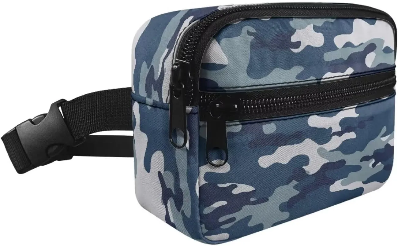 Blue Camo Graphic Fanny Pack Waist Packs for Boys Lightweight Waterproof Polyester Waist Bag Hip Pack with Adjustment Length and Large Capacity for Travel Hiking Running Outdoor Use