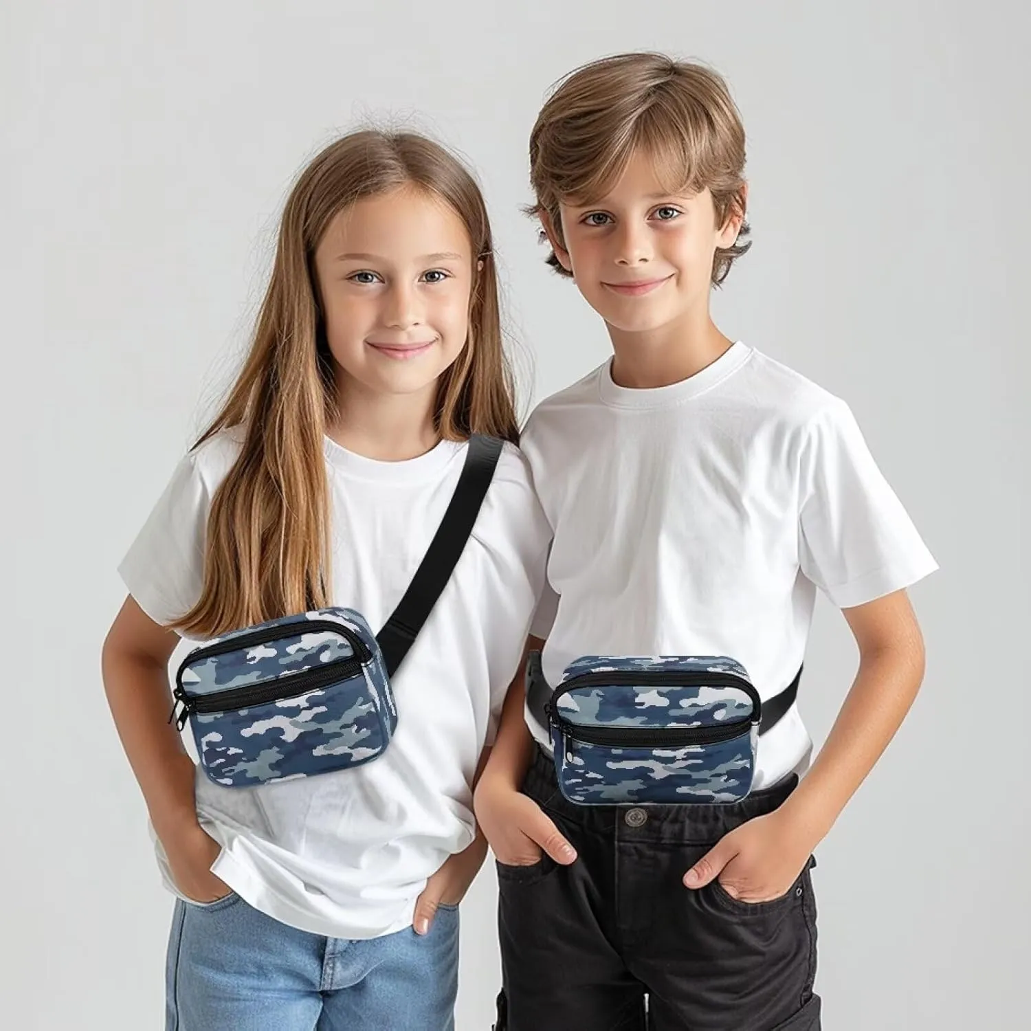 Blue Camo Graphic Fanny Pack Waist Packs for Boys Lightweight Waterproof Polyester Waist Bag Hip Pack with Adjustment Length and Large Capacity for Travel Hiking Running Outdoor Use