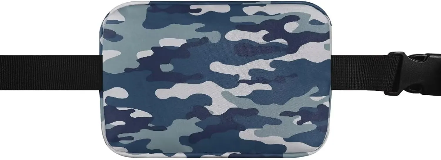 Blue Camo Graphic Fanny Pack Waist Packs for Boys Lightweight Waterproof Polyester Waist Bag Hip Pack with Adjustment Length and Large Capacity for Travel Hiking Running Outdoor Use