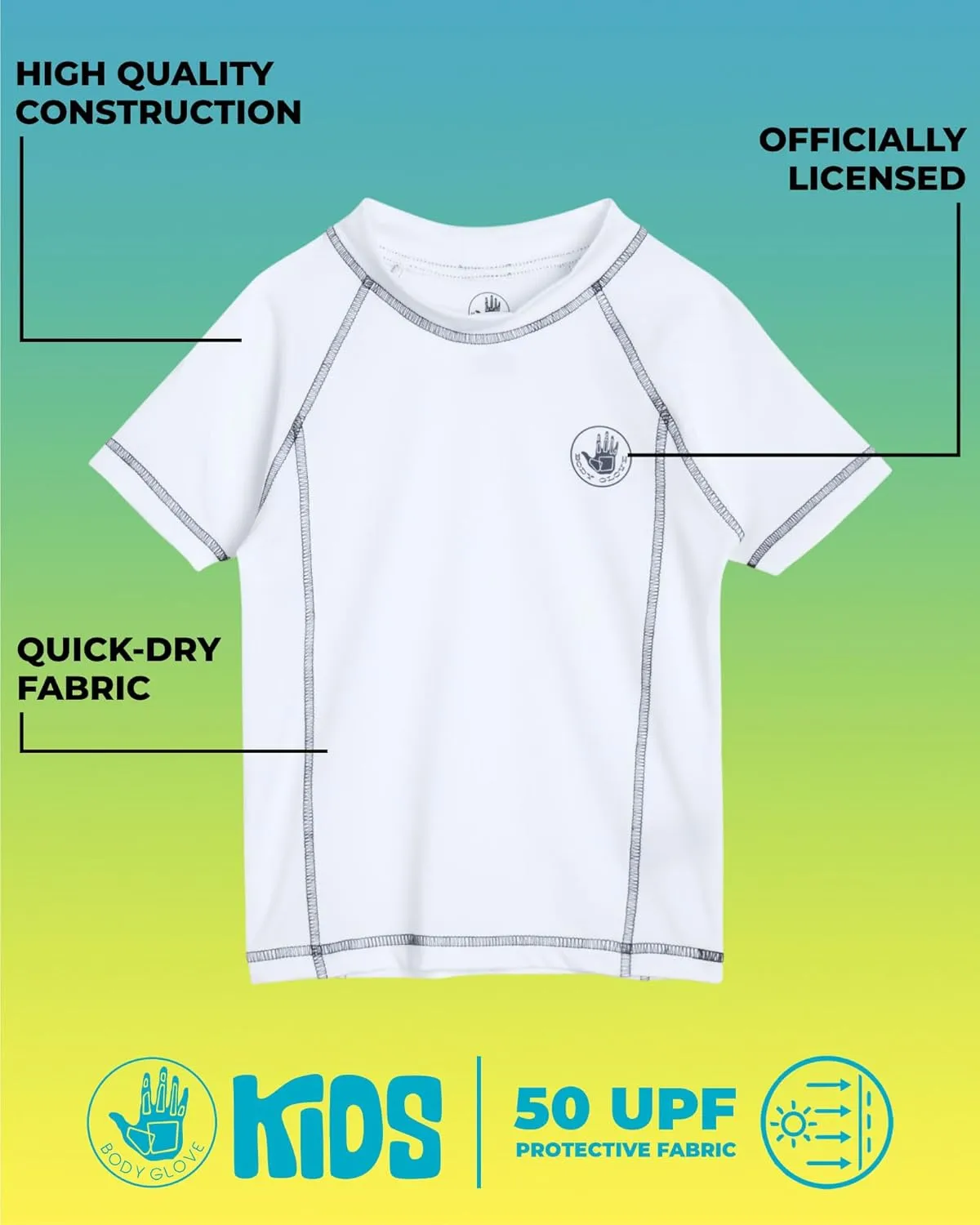 Body Glove Boys Swim Shirt - UPF 50  UV Sun Protection Quick Dry Short Sleeve Rash Guard for Boys Surf Swimwear (Sizes: 5-14)