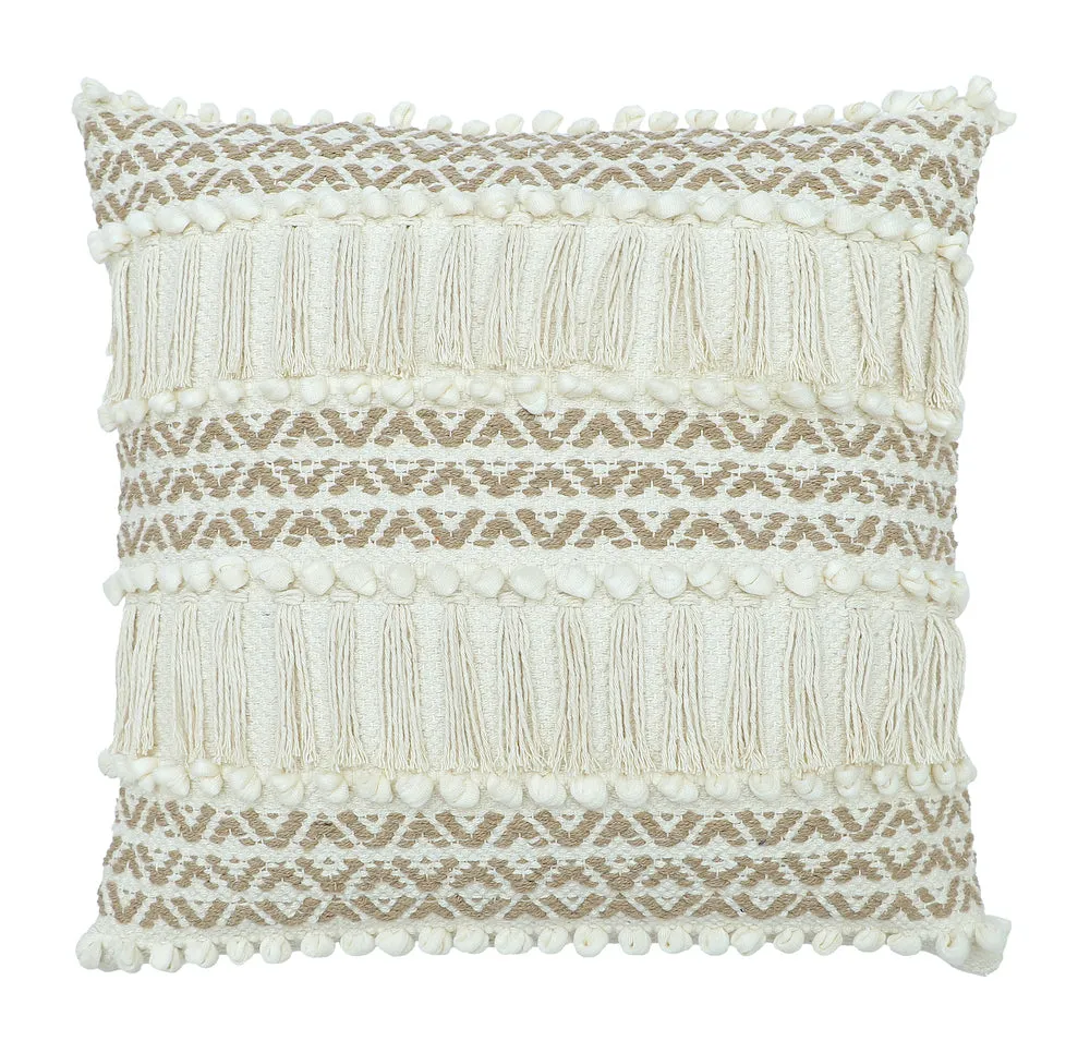 Boho Cushion Cover with Fringe and Geometric Design - Felcorn