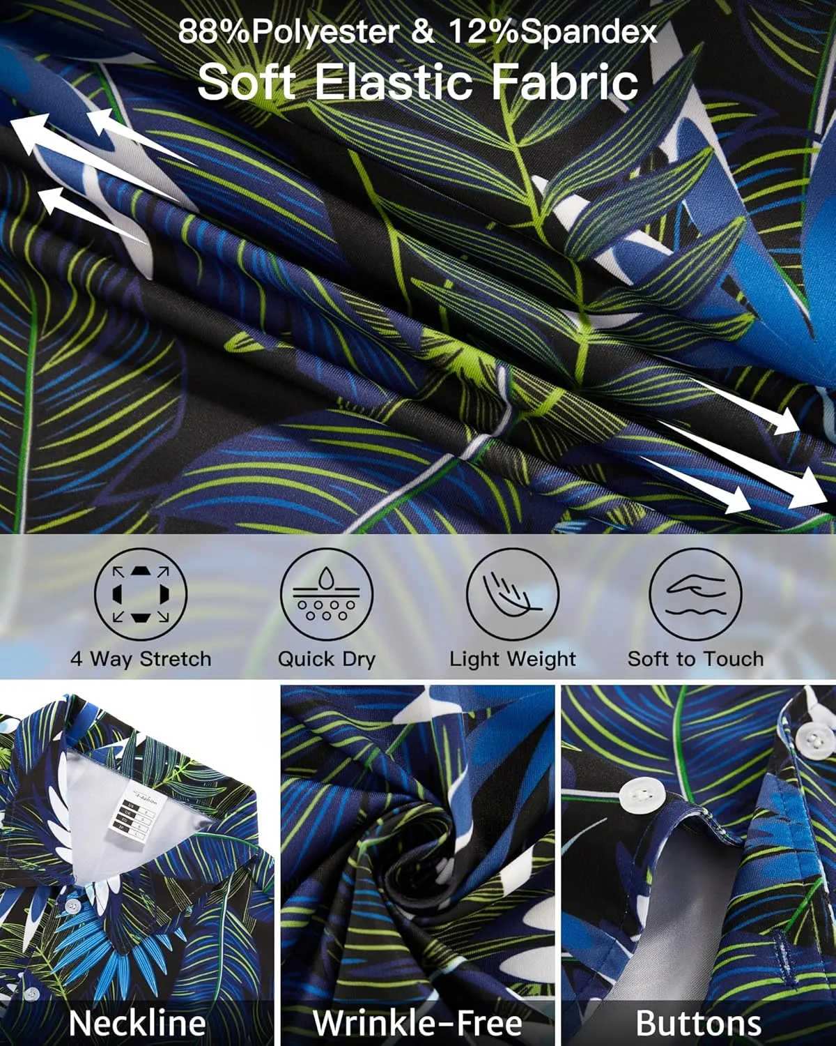 BOJIN Men's Hawaiian Wrinkle Free Short Sleeve Button Down Tropical Floral Beach Vacation Shirt