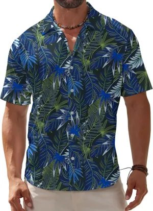 BOJIN Men's Hawaiian Wrinkle Free Short Sleeve Button Down Tropical Floral Beach Vacation Shirt