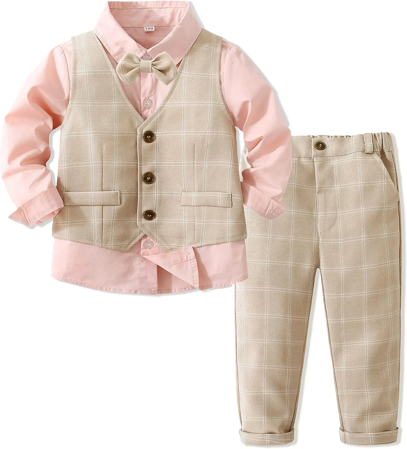 Boys 3Pcs Clothing Sets Cotton Long Sleeve Bowtie Shirts  Vest  Pants Casual Suit