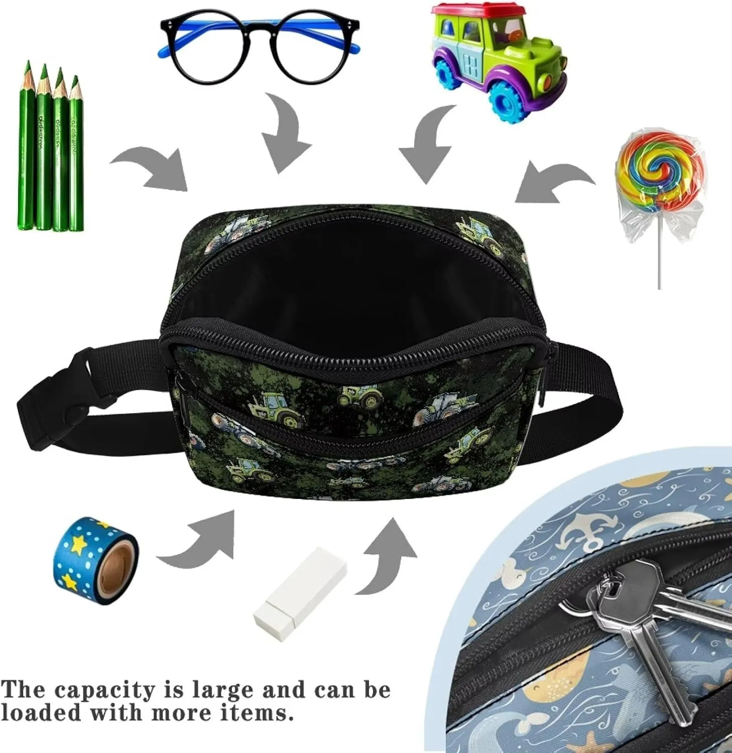 Boys Car Camo Belt Bag with Adjustable Strap and Front Zipper Pocket Little Kids Casual Small Portable Fanny Pack for Workout Running Traveling Hiking Camping Outdoor Use