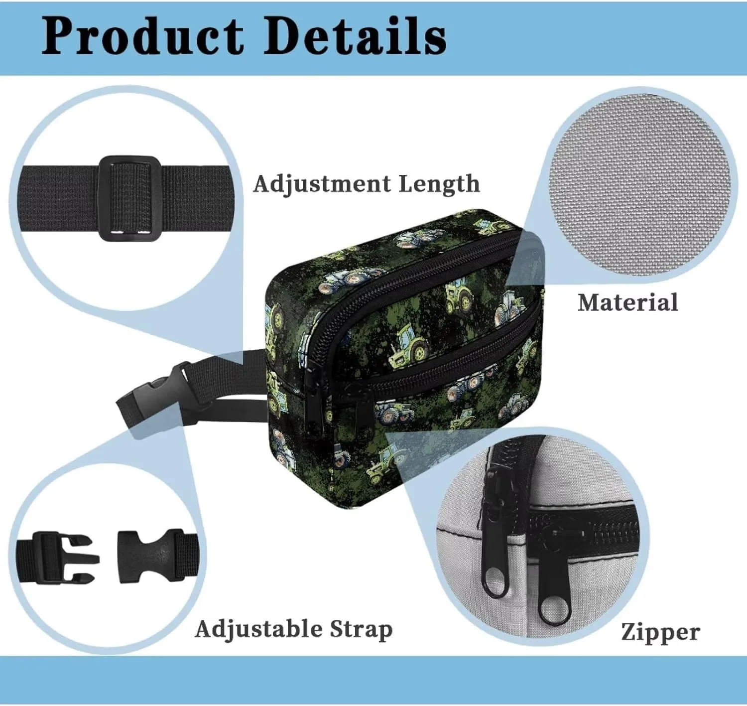 Boys Car Camo Belt Bag with Adjustable Strap and Front Zipper Pocket Little Kids Casual Small Portable Fanny Pack for Workout Running Traveling Hiking Camping Outdoor Use