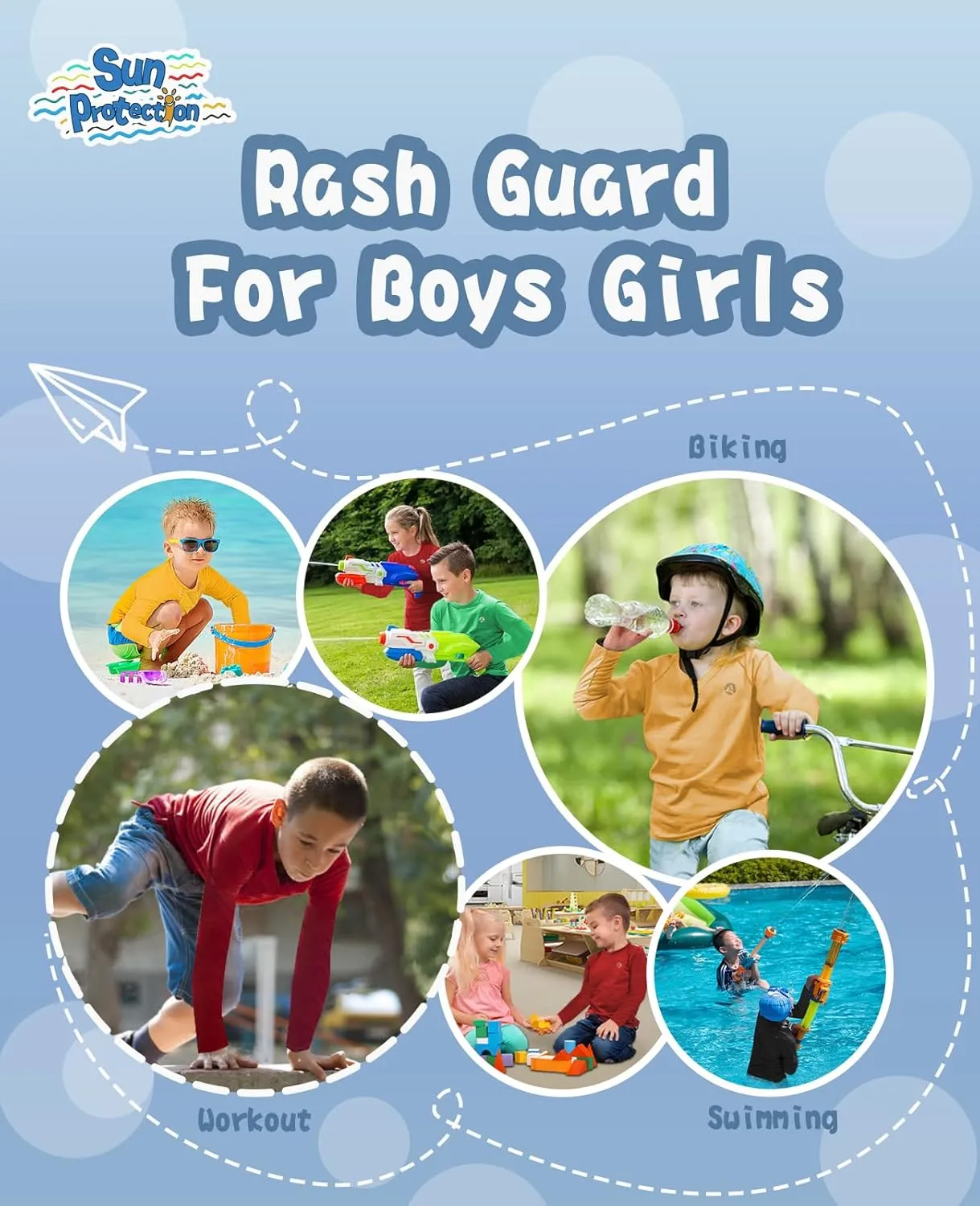 Boys Girls Long Sleeve Sun Shirts Rashguard UPF50 UV Quick Dry Athletic Hiking Fishing Golf Workout Play Water Size 6-14