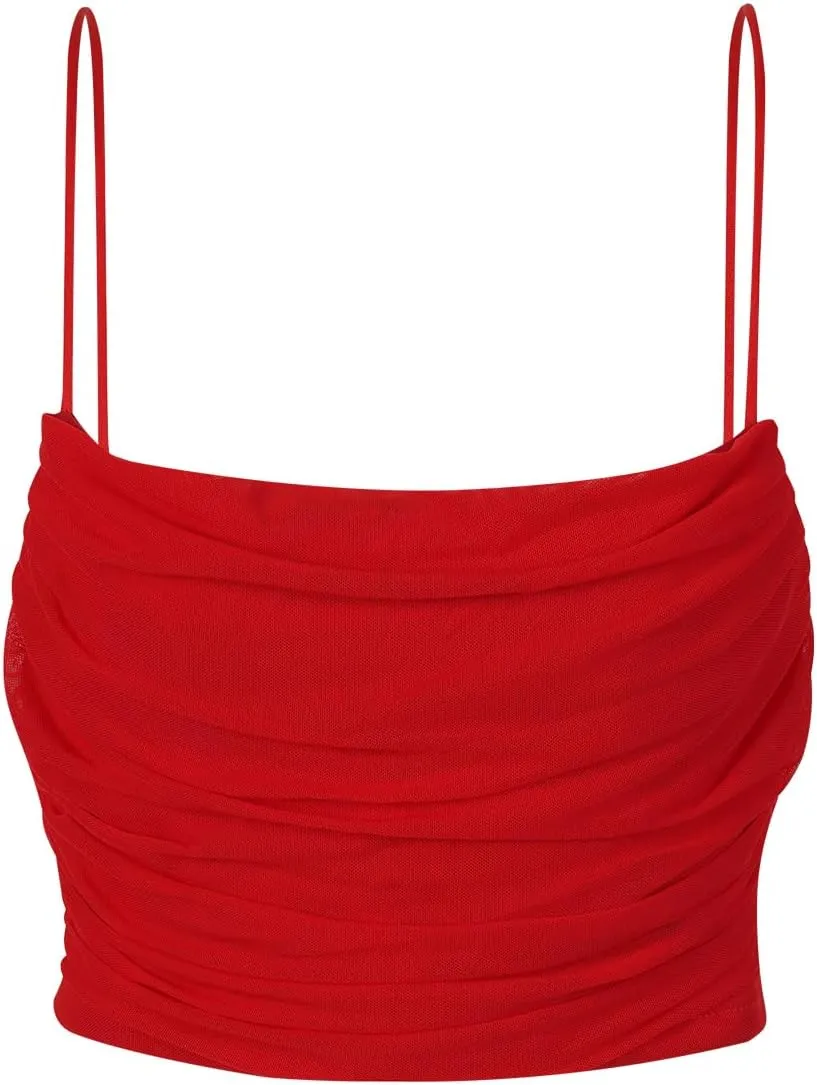 Bralette for Women Camisoles Racerback Double-Layered Crop Spaghetti Strap Ruched Mini Club Top