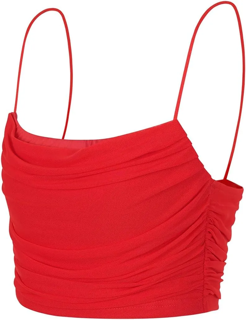 Bralette for Women Camisoles Racerback Double-Layered Crop Spaghetti Strap Ruched Mini Club Top