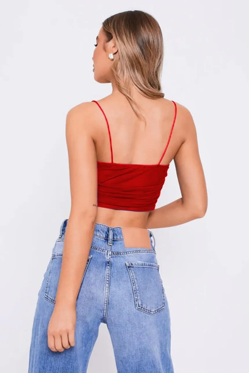Bralette for Women Camisoles Racerback Double-Layered Crop Spaghetti Strap Ruched Mini Club Top