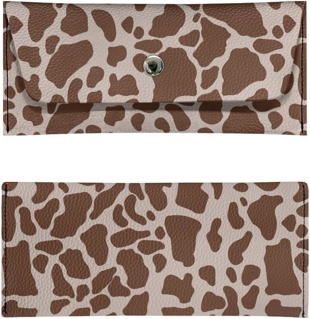 Brown Cow Print Clutch Bag Cash Purse for Womens Girls Lightweight Card Bag Portable Leather Long Wallet with Metal Snap Button for Ladies Travel Business Shop Wedding Party Outdoor Use