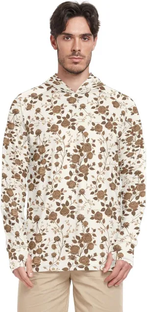 Brown Rose Offwhite Mens Sun Hoodie Shirts UV Protection Long Sleeve Sun Shirt With Hood UPF 50  Quick-Dry UV Rash Guard Hooded Swim Shirt camisas para hombres de trabajo construccin manga