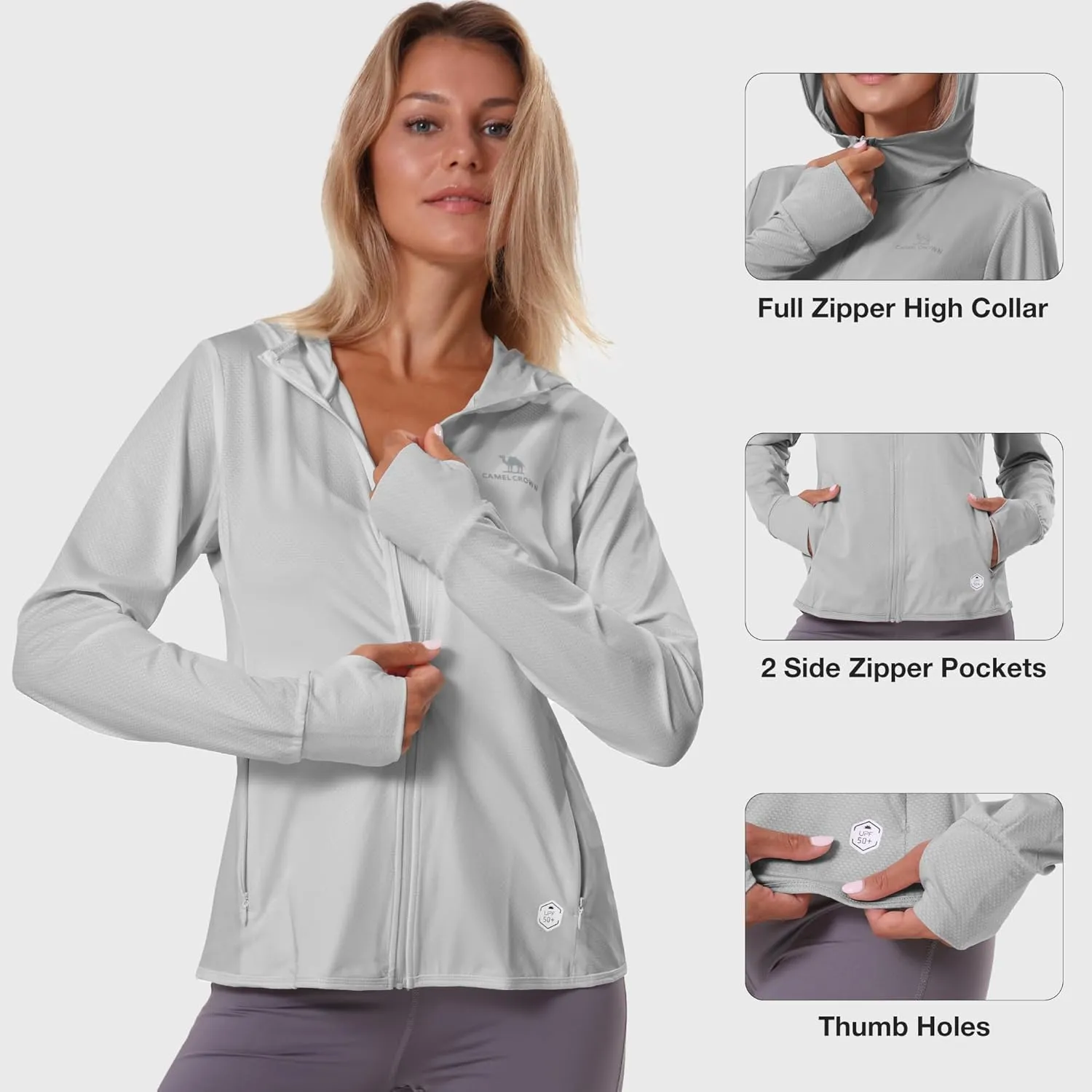CAMELSPORTS Women UPF 50  Athletic Jacket Sun Protection Long Sleeve Hiking Shirts Lightweight Outdoor Hoodie with Pocket