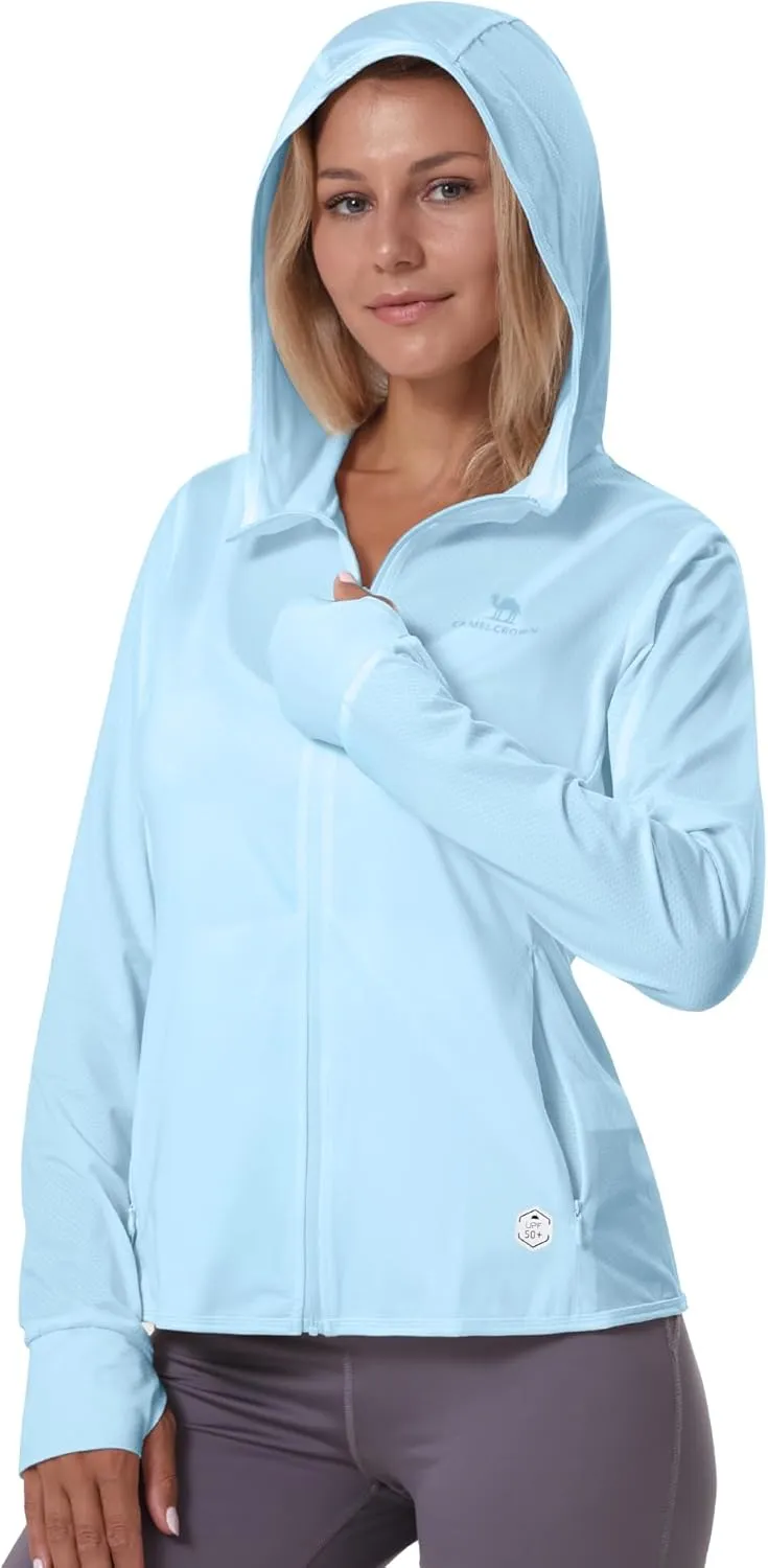 CAMELSPORTS Women UPF 50  Athletic Jacket Sun Protection Long Sleeve Hiking Shirts Lightweight Outdoor Hoodie with Pocket