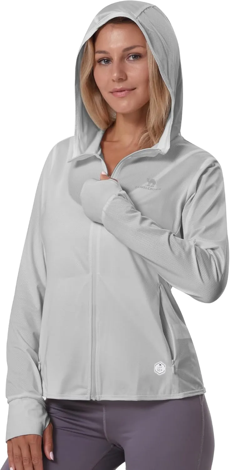 CAMELSPORTS Women UPF 50  Athletic Jacket Sun Protection Long Sleeve Hiking Shirts Lightweight Outdoor Hoodie with Pocket