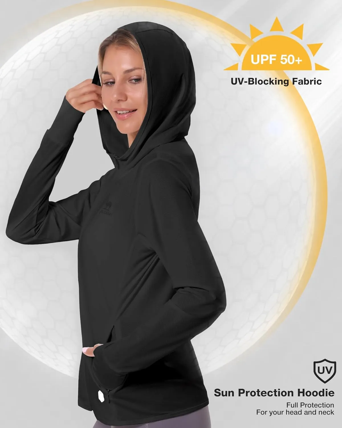 CAMELSPORTS Women UPF 50  Athletic Jacket Sun Protection Long Sleeve Hiking Shirts Lightweight Outdoor Hoodie with Pocket