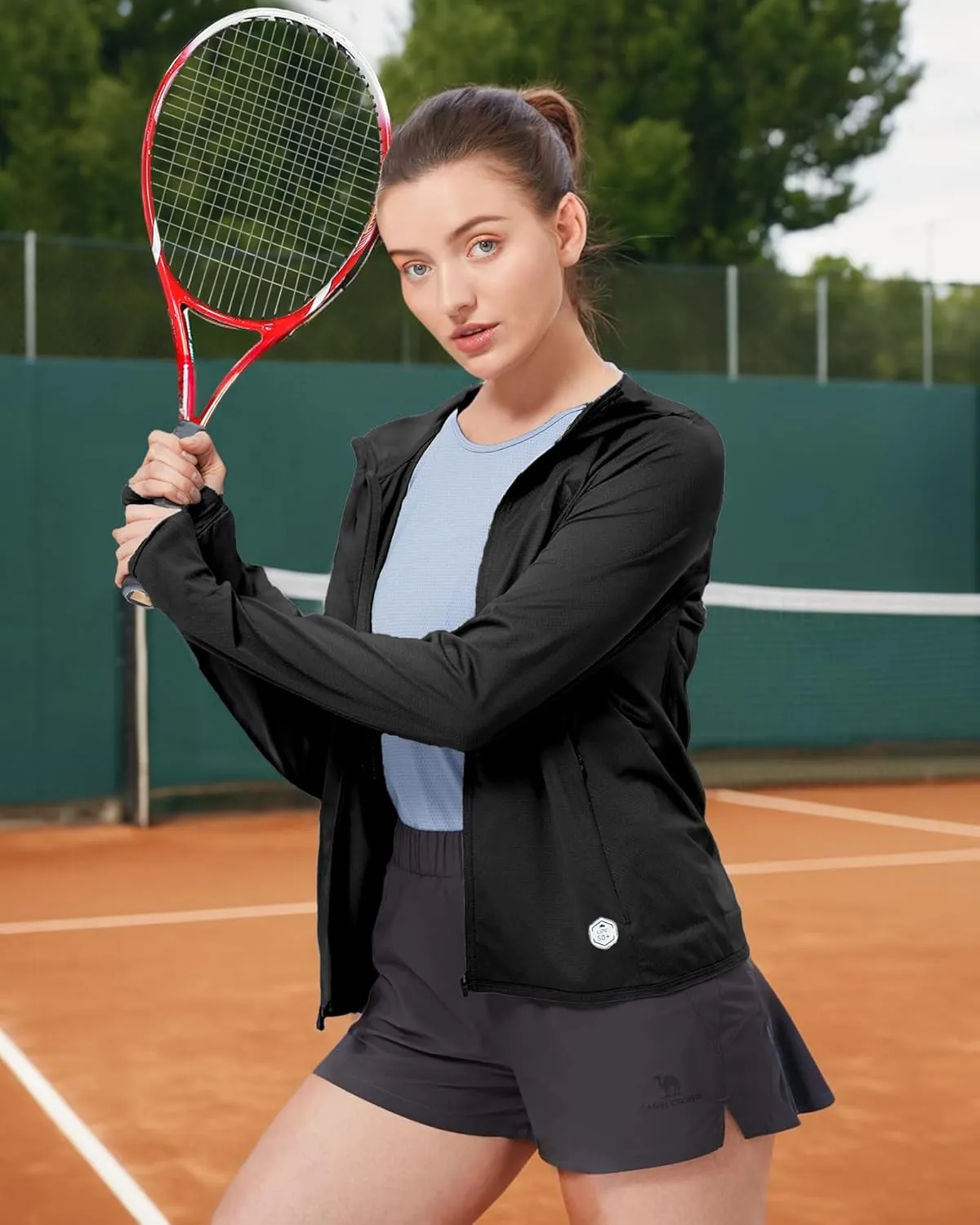 CAMELSPORTS Women UPF 50  Athletic Jacket Sun Protection Long Sleeve Hiking Shirts Lightweight Outdoor Hoodie with Pocket
