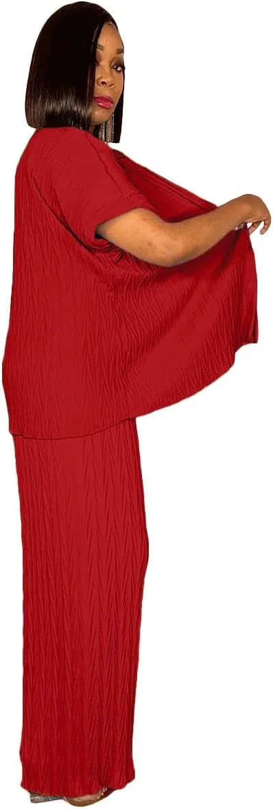 Casual Two Piece Set for Women - Button Down Shirt and Wide Leg Pants Matching Set Tracksuits