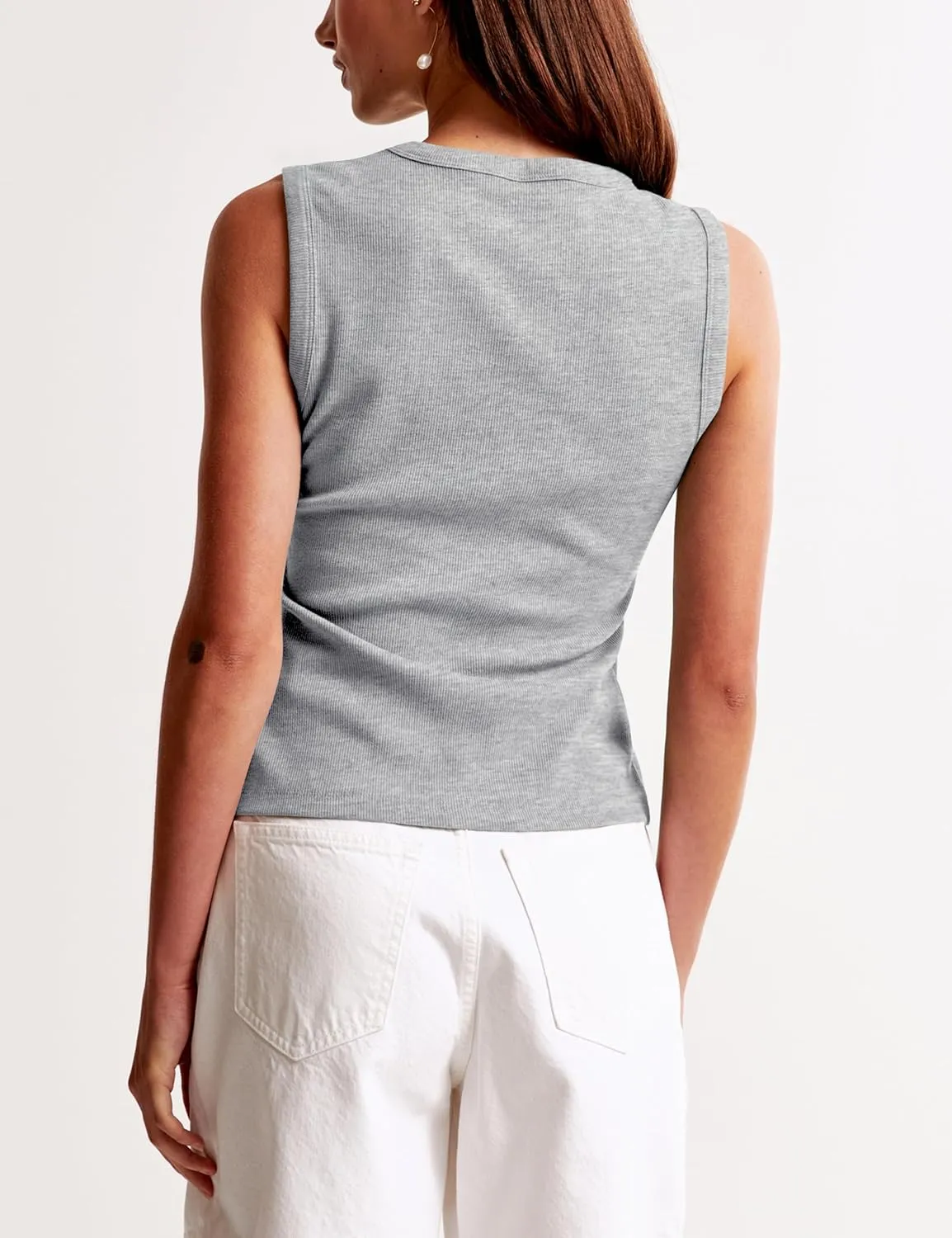 Cioatin Women Ribbed Button Down Tank Tops Sleeveless Crew Neck Slim Fit Open Front Crop Vest Going Out Y2K Clothes