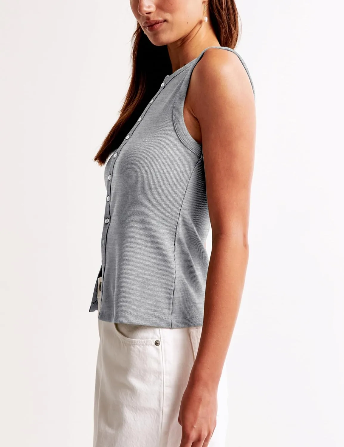 Cioatin Women Ribbed Button Down Tank Tops Sleeveless Crew Neck Slim Fit Open Front Crop Vest Going Out Y2K Clothes