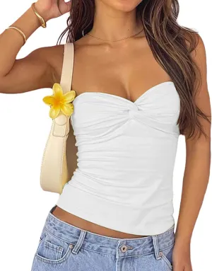 Cioatin Women Strapless Twist Knot Sweetheart Neck Bandeau Tube Sleeveless Slim Fit Y2K Crop Tank Tops Summer Going Out