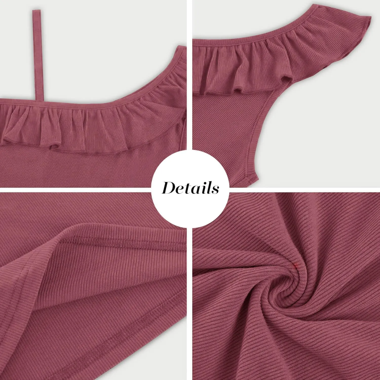 CNJFJ Womens Summer Bodycon Camisoles One Shoulder Strap Square Neck Blouse Rib Knitted Ruffle Tank Tops