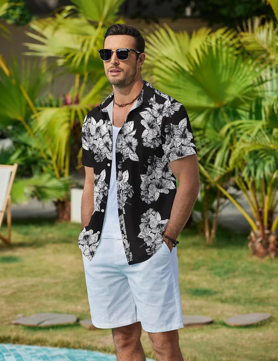 COOFANDY Mens Hawaiian Shirts Short Sleeve Button Down Aloha Shirt Casual Beach Clothes