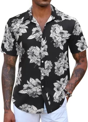COOFANDY Mens Hawaiian Shirts Short Sleeve Button Down Aloha Shirt Casual Beach Clothes