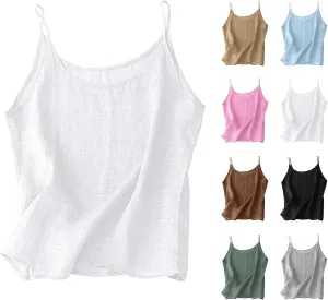 Cotton Linen Tank Tops for Women Spaghetti Strap Loose Fit Camisole Top Cami Summer 2025 Casual Sleeveless Shirts