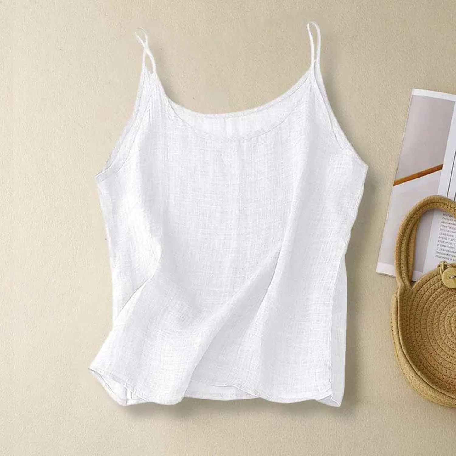 Cotton Linen Tank Tops for Women Spaghetti Strap Loose Fit Camisole Top Cami Summer 2025 Casual Sleeveless Shirts