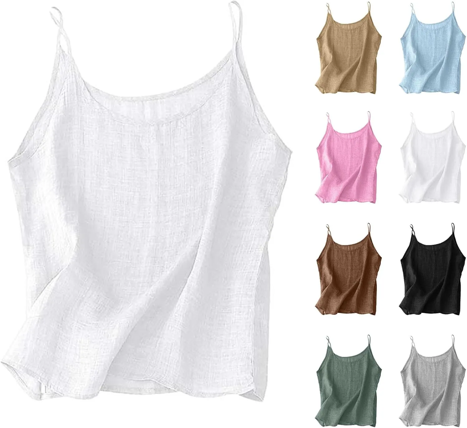 Cotton Linen Tank Tops for Women Spaghetti Strap Loose Fit Camisole Top Cami Summer 2025 Casual Sleeveless Shirts