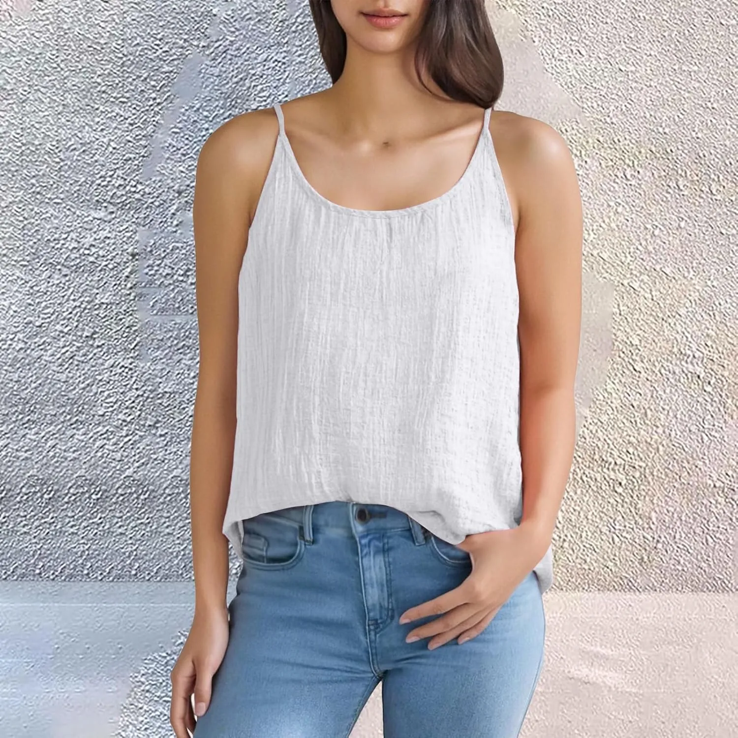Cotton Linen Tank Tops for Women Spaghetti Strap Loose Fit Camisole Top Cami Summer 2025 Casual Sleeveless Shirts