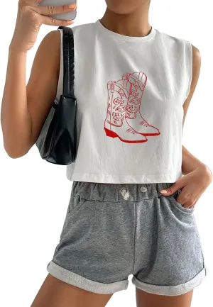 Country Concert Outfits Crop Tank Tops Women Cute Casual Summer Western Cowgirl Graphic Crop Tops for Teens Girls