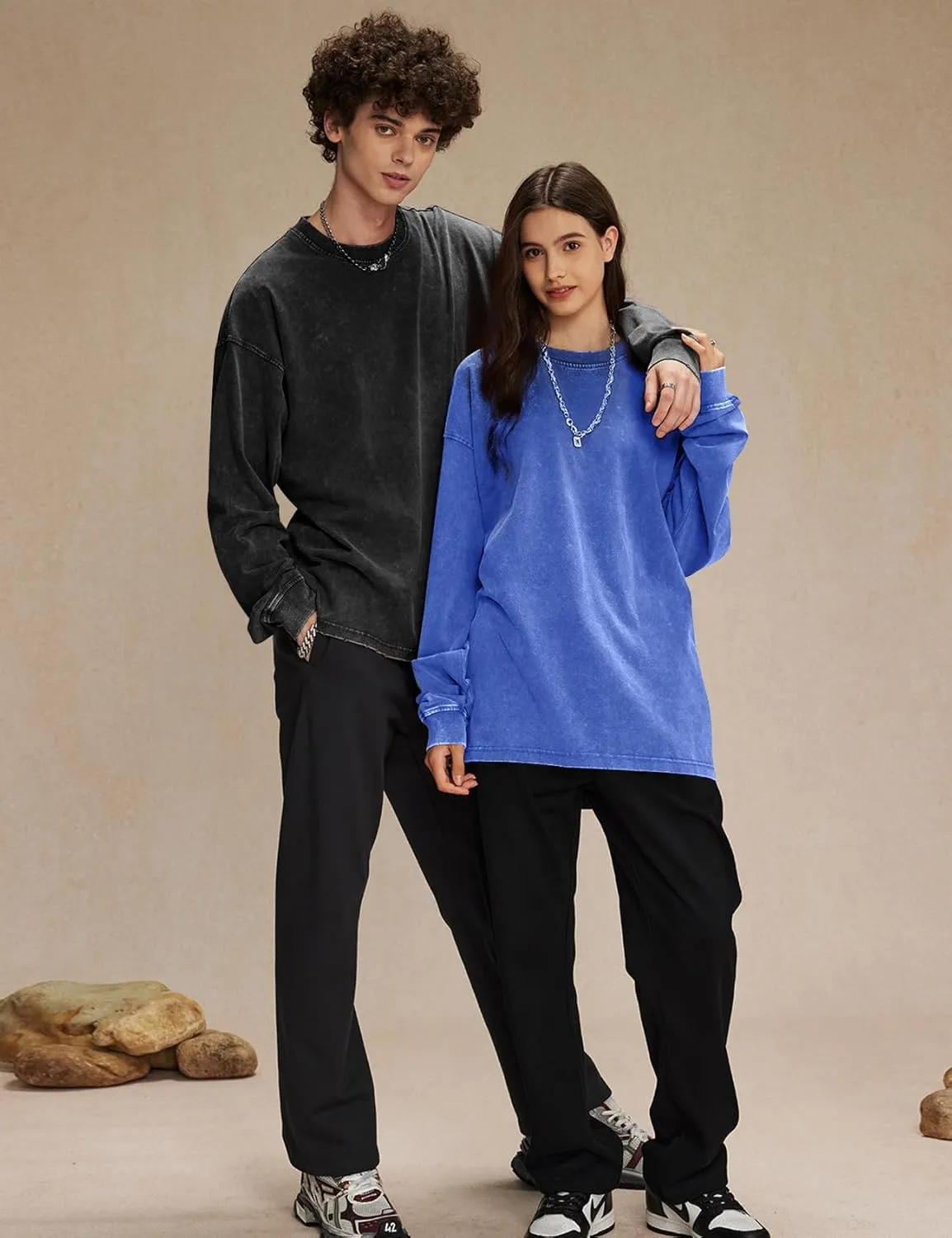 COZYPOIN Men's Acid Wash Tshirts Shirts Oversized Vintage Long Sleeve Pullover Crewneck Sweatshirt