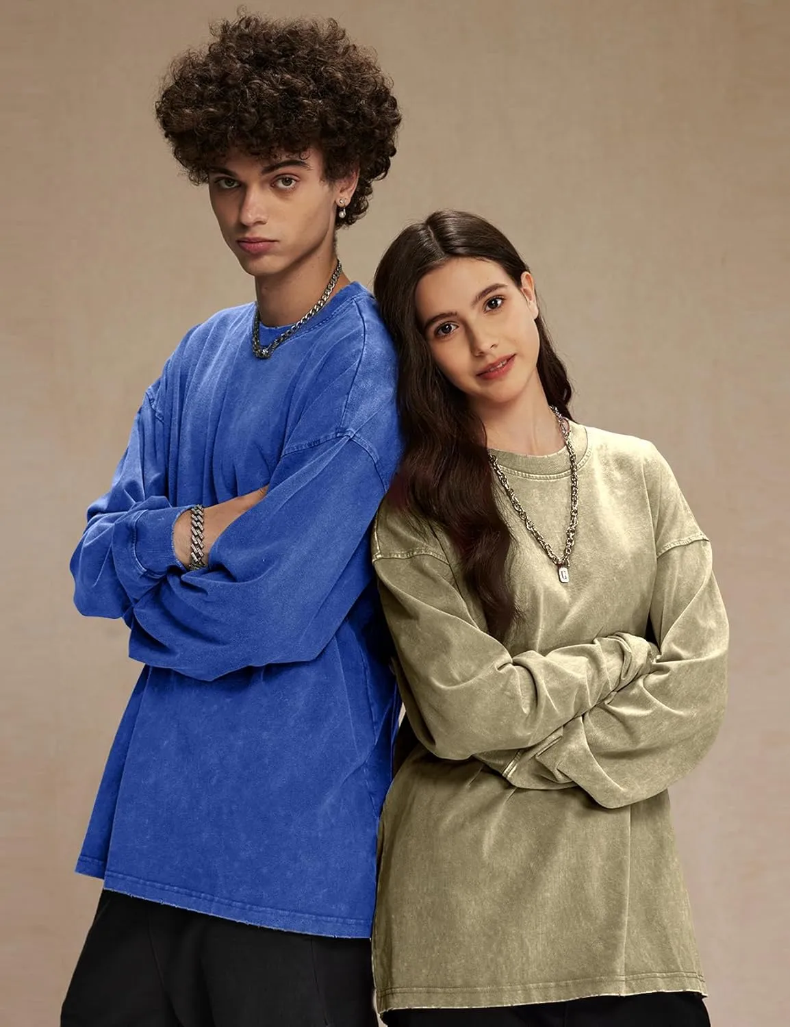 COZYPOIN Men's Acid Wash Tshirts Shirts Oversized Vintage Long Sleeve Pullover Crewneck Sweatshirt