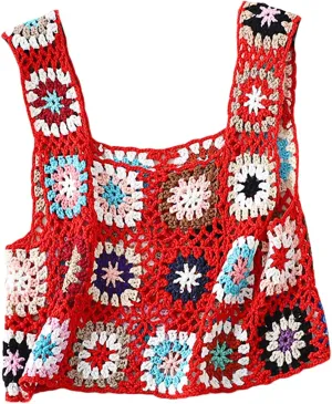 Crochet Tops Women Y2k Knit Vest Tank Top Knitted Daisy Camisole Hollow Out Crochet Crop Tops Summer Clothes