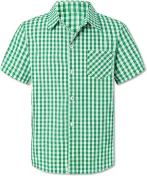 Cromoncent Boys and Mens Summer Plaid Shirt Casual Short Sleeve Button Down Shirts