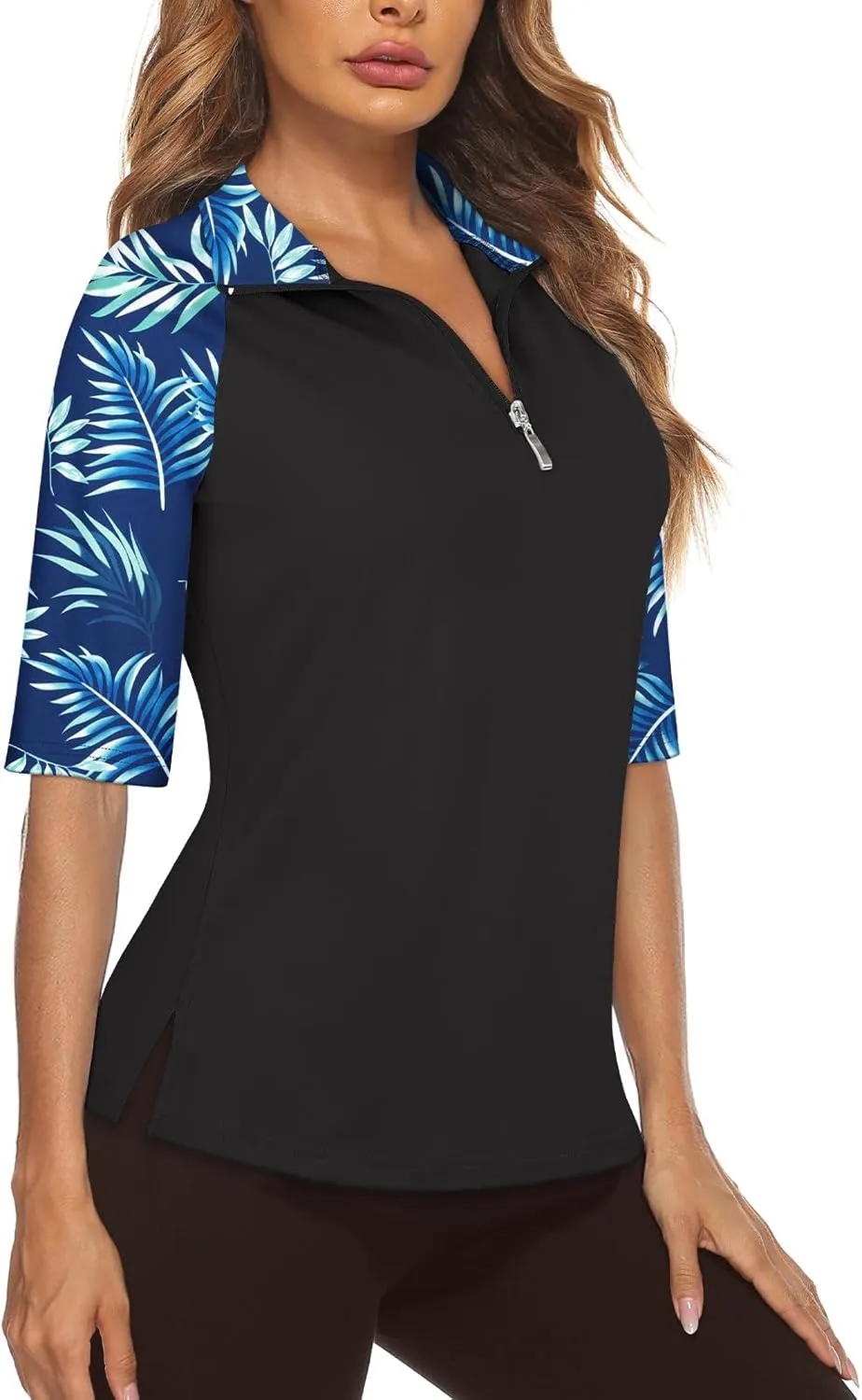 Cucuchy Womens Golf Shirt Half Sleeve Quarter Zip Polo Tennis Shirts Workout Tops