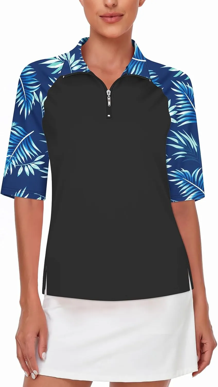 Cucuchy Womens Golf Shirt Half Sleeve Quarter Zip Polo Tennis Shirts Workout Tops