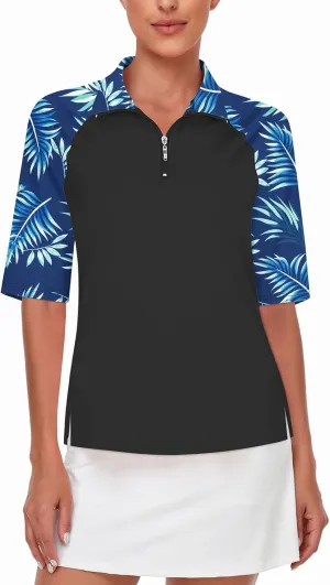 Cucuchy Womens Golf Shirt Half Sleeve Quarter Zip Polo Tennis Shirts Workout Tops