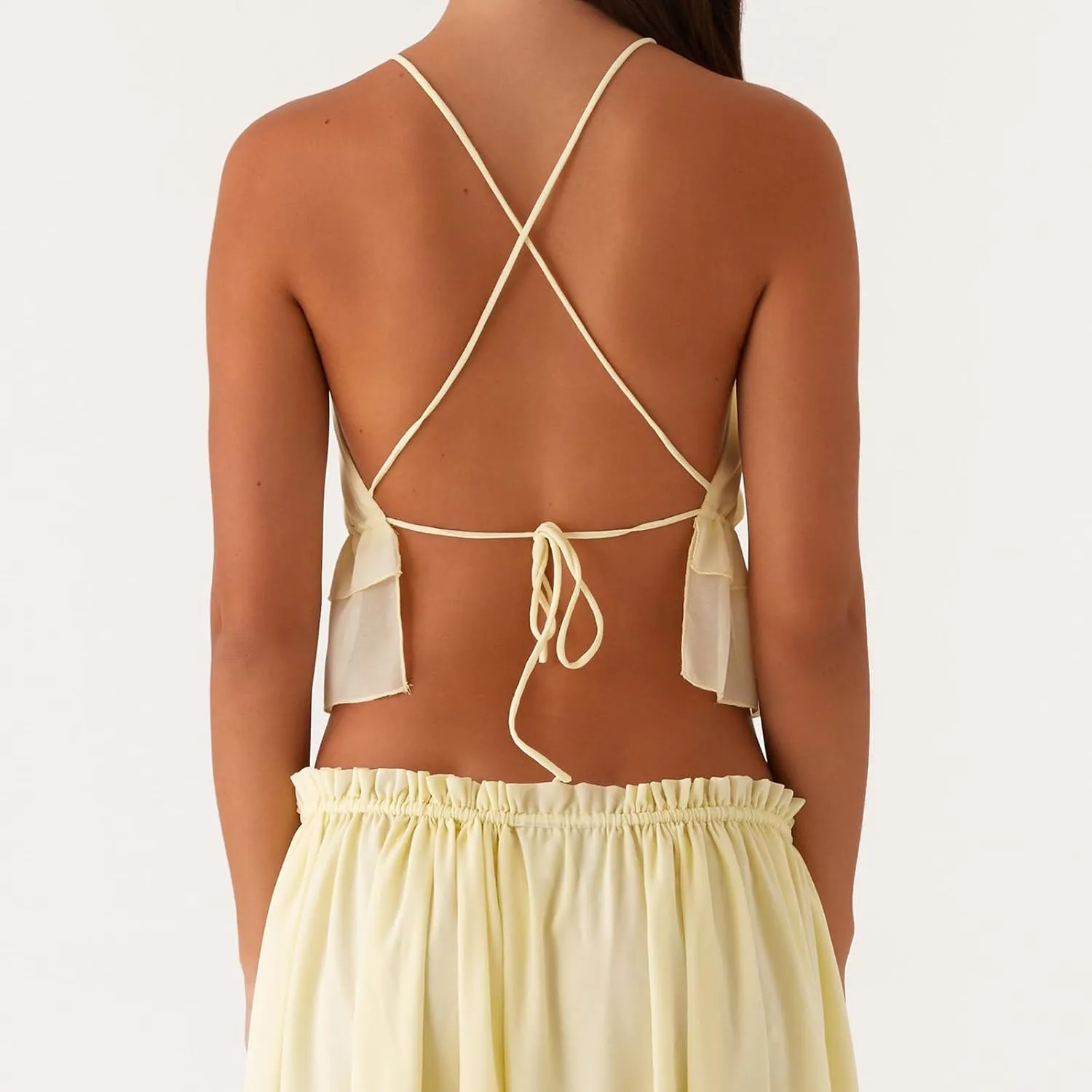 Dcohmch Women Summer Crop Camisole Casual Cross Straps Tie up Backless Spaghetti Straps Tank Tops for Club Streetwear