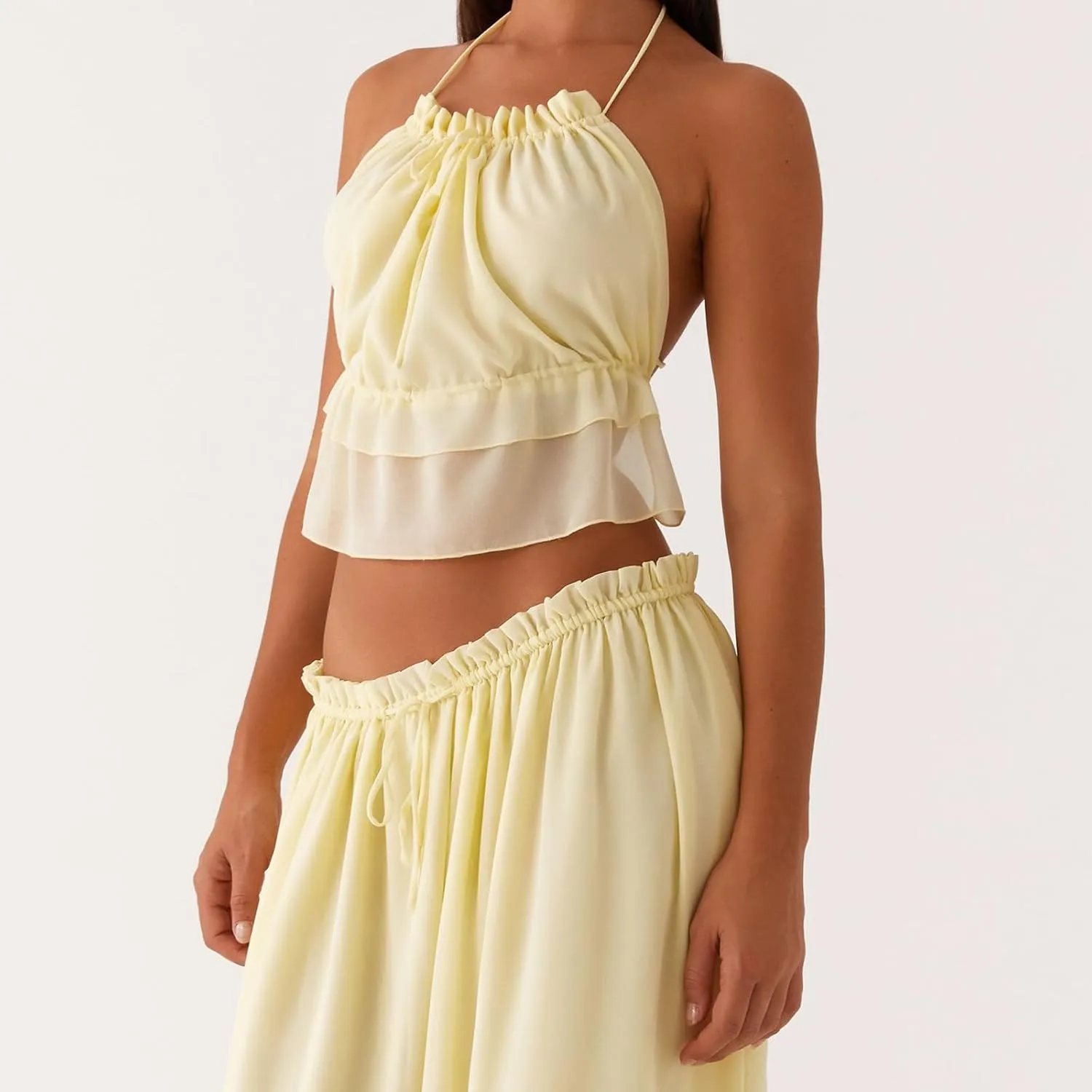 Dcohmch Women Summer Crop Camisole Casual Cross Straps Tie up Backless Spaghetti Straps Tank Tops for Club Streetwear
