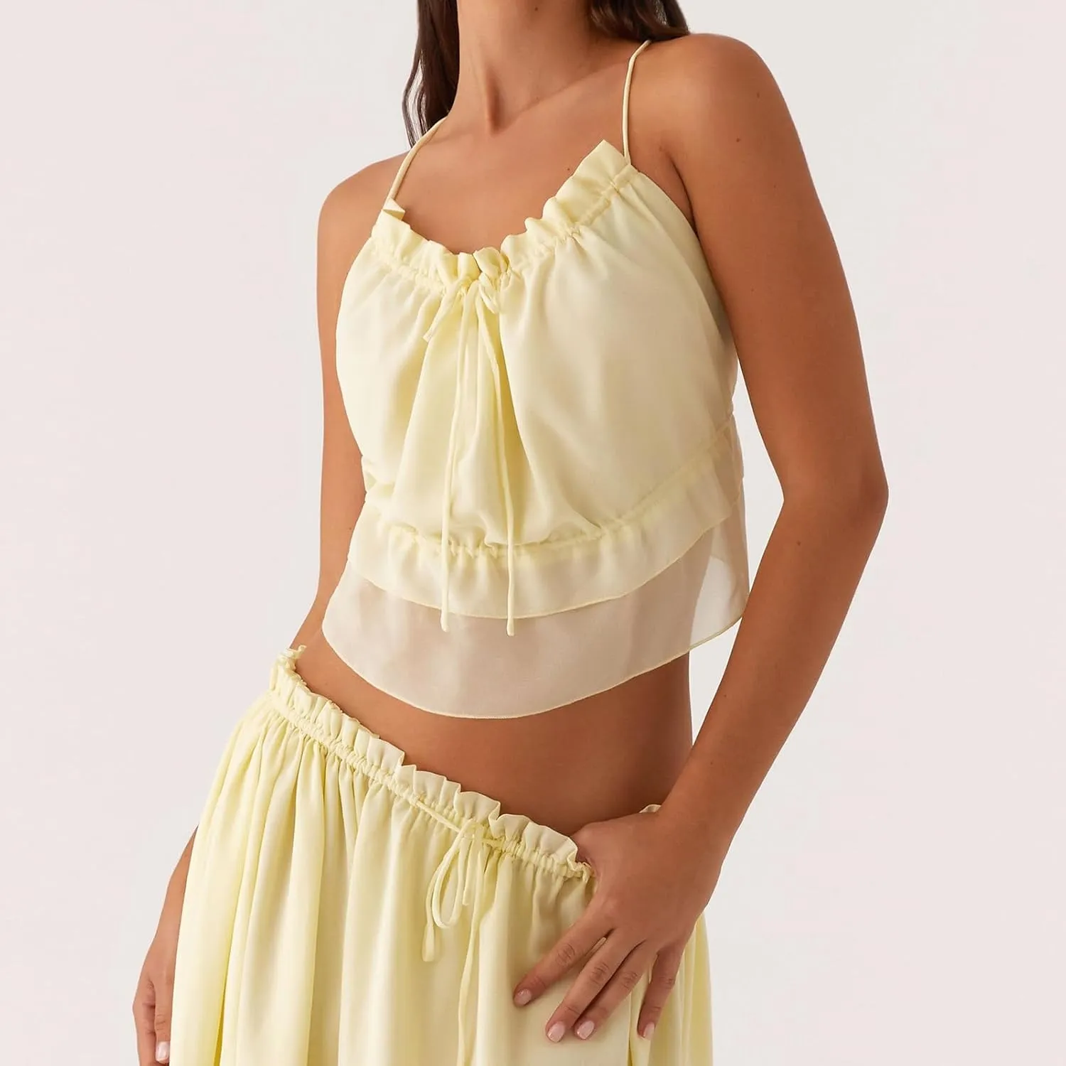 Dcohmch Women Summer Crop Camisole Casual Cross Straps Tie up Backless Spaghetti Straps Tank Tops for Club Streetwear