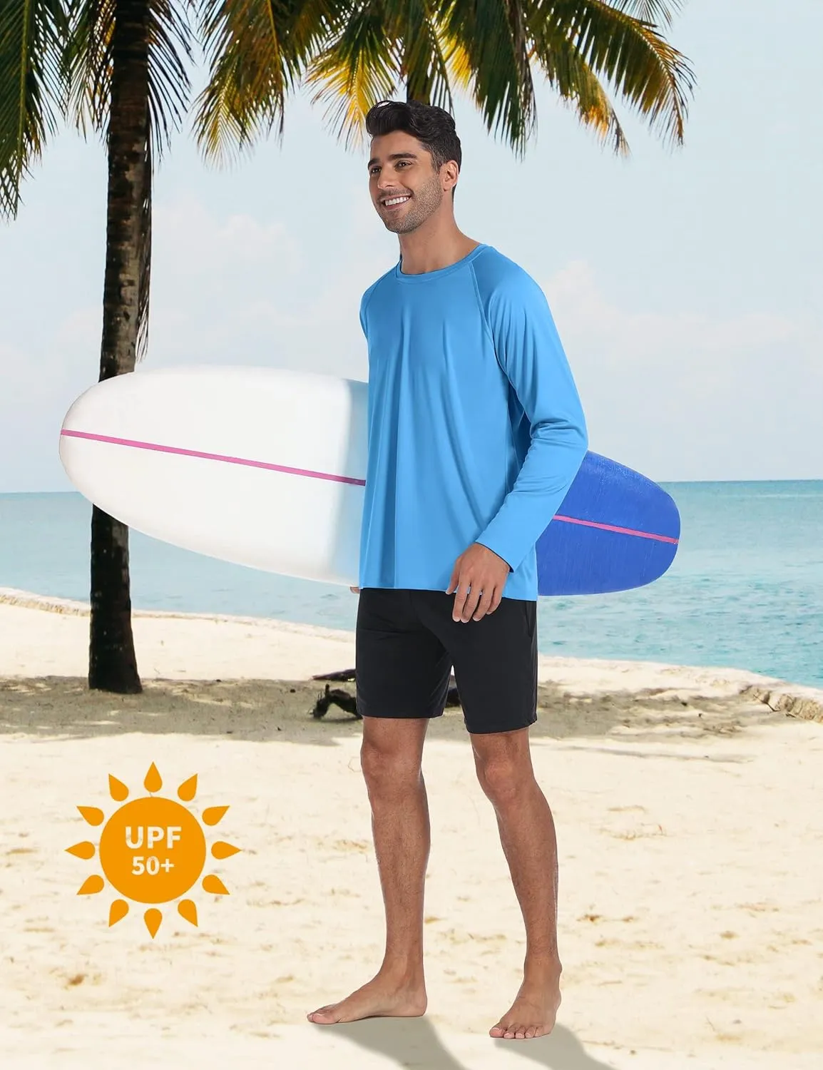Desol UPF 50  Rash Guard for Men with Pocket Swim Shirts, Quick Dry Long Sleeve UV Protection Fishing Surfing Beach T-Shirt