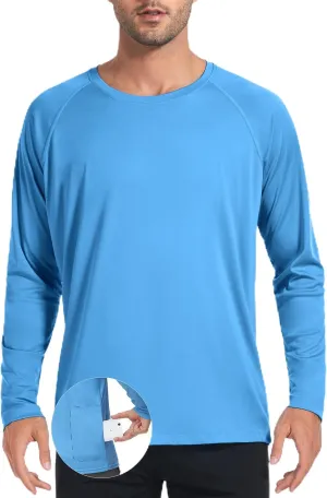 Desol UPF 50  Rash Guard for Men with Pocket Swim Shirts, Quick Dry Long Sleeve UV Protection Fishing Surfing Beach T-Shirt